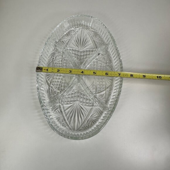 Libbey Clarion Clear Glass Divided Oval Serving Tray With Starburst Design - Picture 6 of 7